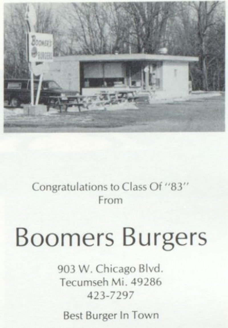 Frosty Freeze Drive-In (Boomers Burgers) - Tecumseh 1983 Yearbook Ad